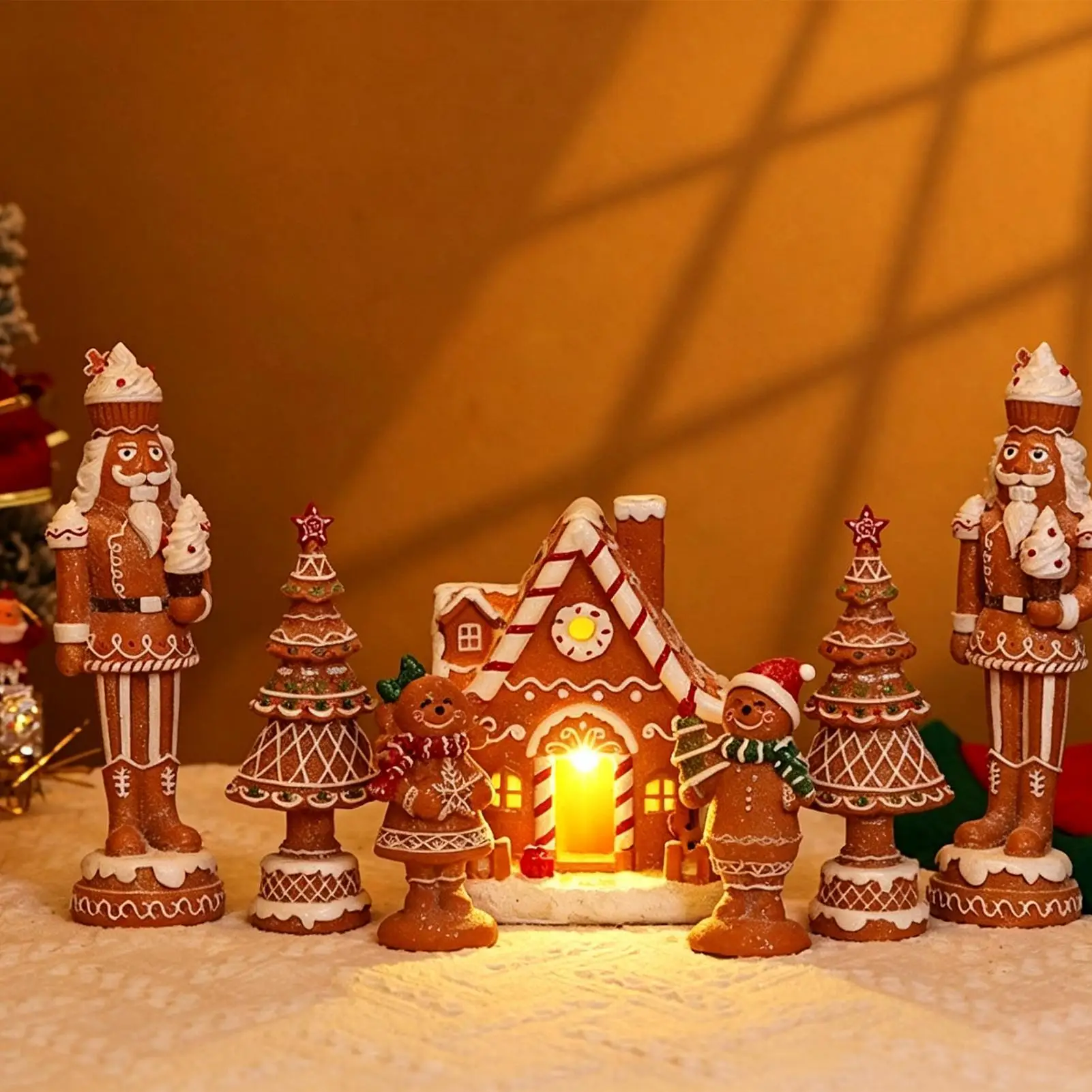 Nutcracker Christmas Decor Resin Decorative Festive Sculpture Gingerbread Nutcracker Figures For Home Indoor Outdoor Festive