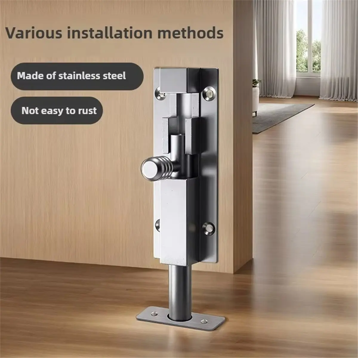 2026 New 3 Inch Metal Door Security Lock Buckle Window Heavy Duty Thickened Sliding Gate Tower Bolt Catch Home Hardware Sliver