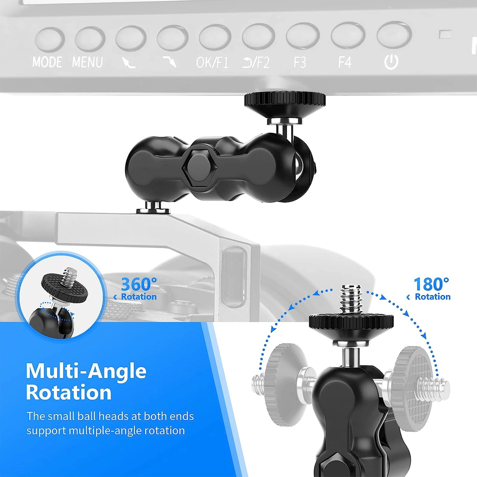 Lanxire-Mini braço mágico com cabeça dupla bola, 1/4 "parafuso para Super Clamp, gaiola para câmera SmallRig, monitor e microfone, 2 pacotes