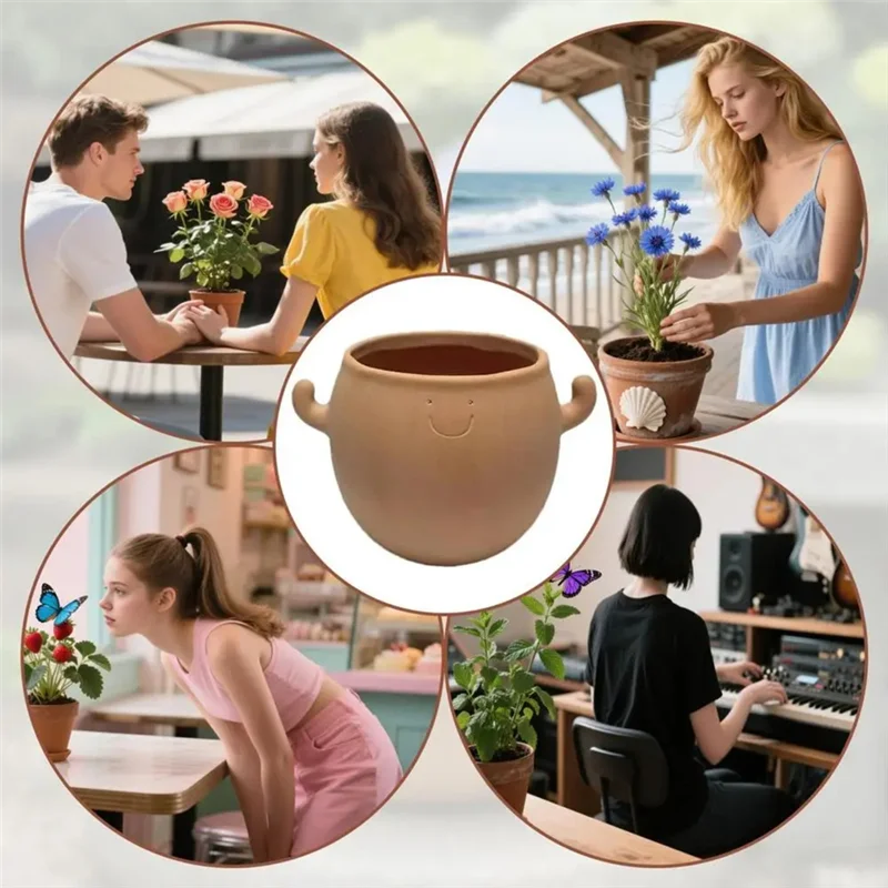 

B17B Decorative Plant Pots Home Decoration Smiling Face Planter For Garden For Balcony Bonsai Yard Men Desk Workplace