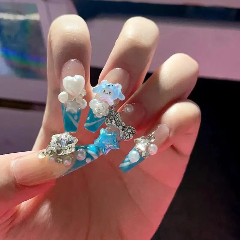 Y2K Sanrios Cinnamoroll Manicure Cartoon Cute Paste Drill Handmade Nail Stickernail Decal Can Be Used Repeatedly Anime Girl Gift