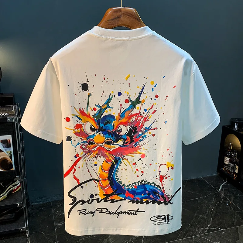 2024New Summer Graffiti Painted Men T-shirt Loose Trendy Thin Printed Short Sleeve High-Grade Half Sleeve Clothes