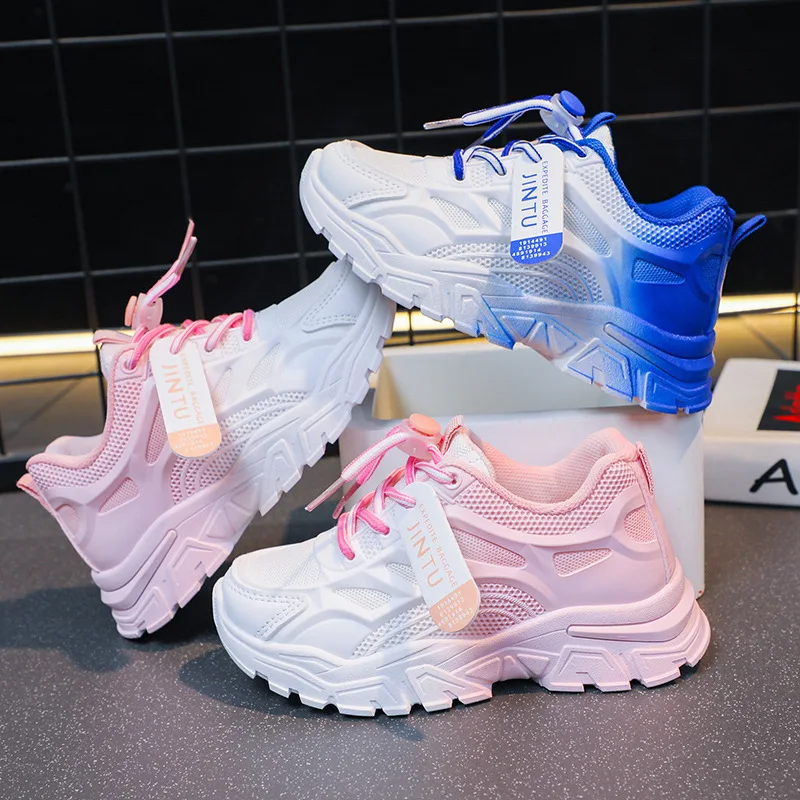 

Spring Autumn Girls Low Top Kid Sneakers Children Fashion Daddy Shoes Boys Breathable Gradient Color Front Lace Up Running Shoes