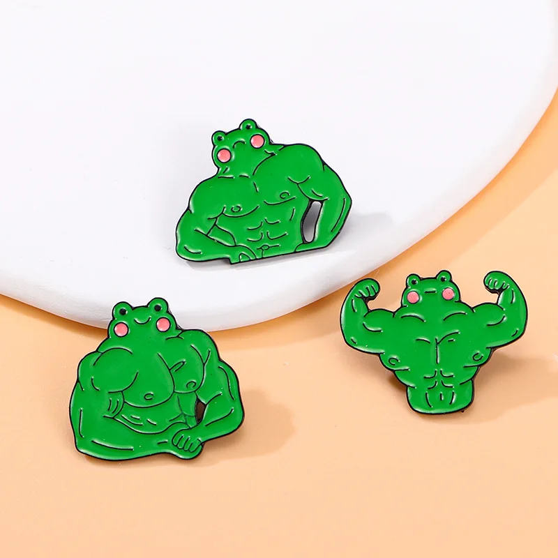 Cartoon Frog Brooch Creative Cute Oil Drip Fitness Pose Frog Badge Cartoon Clothing Bag Hat Pin Accessories