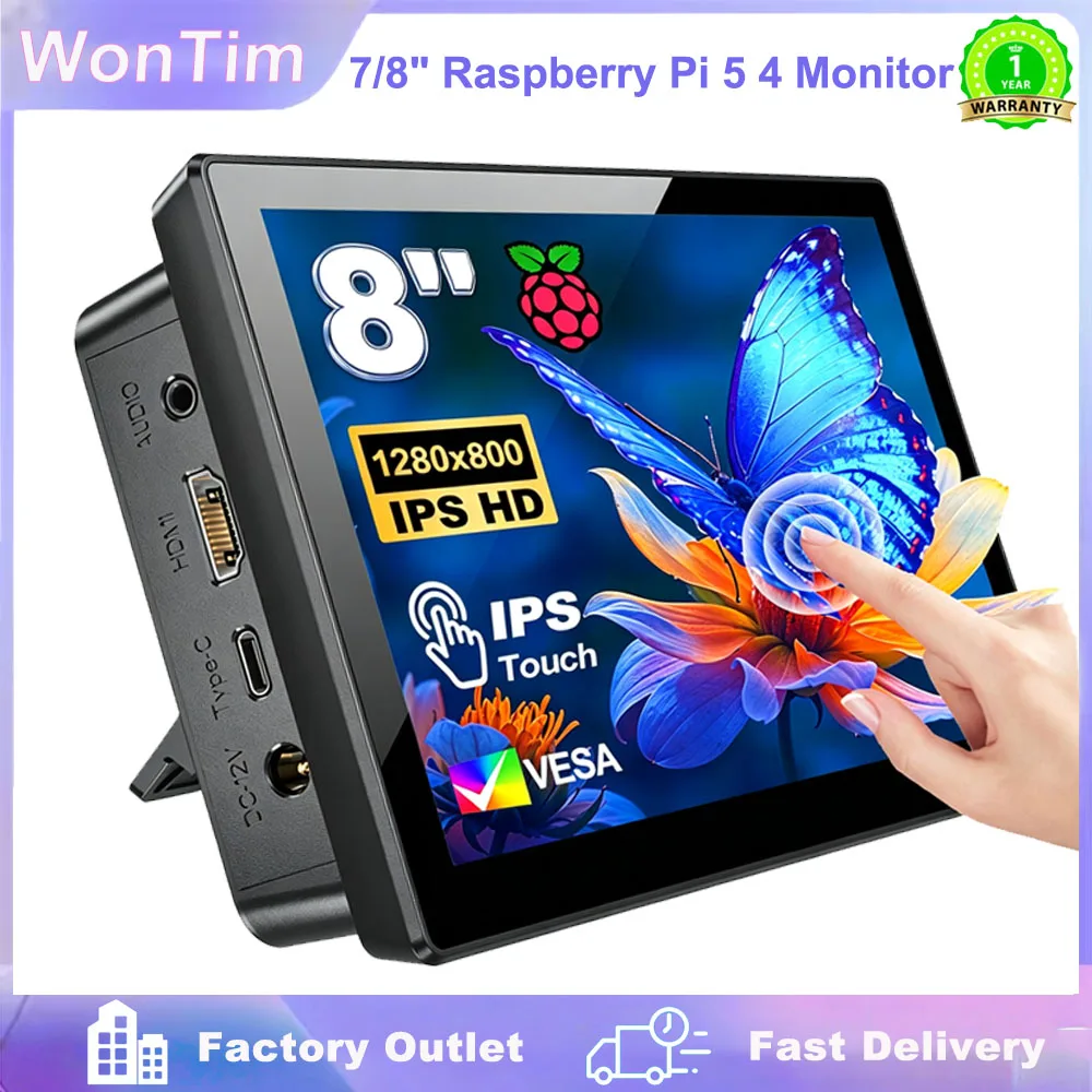 라즈베리 파이 5 4 7/8인치 터치스크린 IPS 1280x800 HD LCD HDMI 디스플레이 (RPI 4B 3B+ 3B PC용 보조 화면 휴대용 모니터)