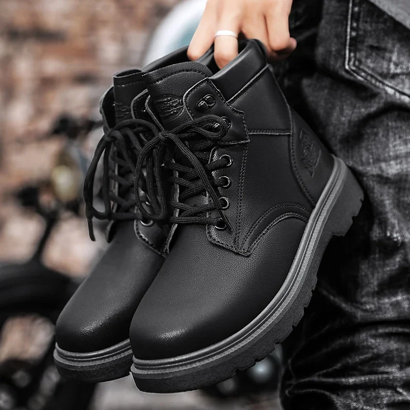 Work Security Black Boots Safety Shoe Classic Biker Ankle Footwear Fashion Non-slip Classic High Top Round Toe Wild Men\'s Shoes