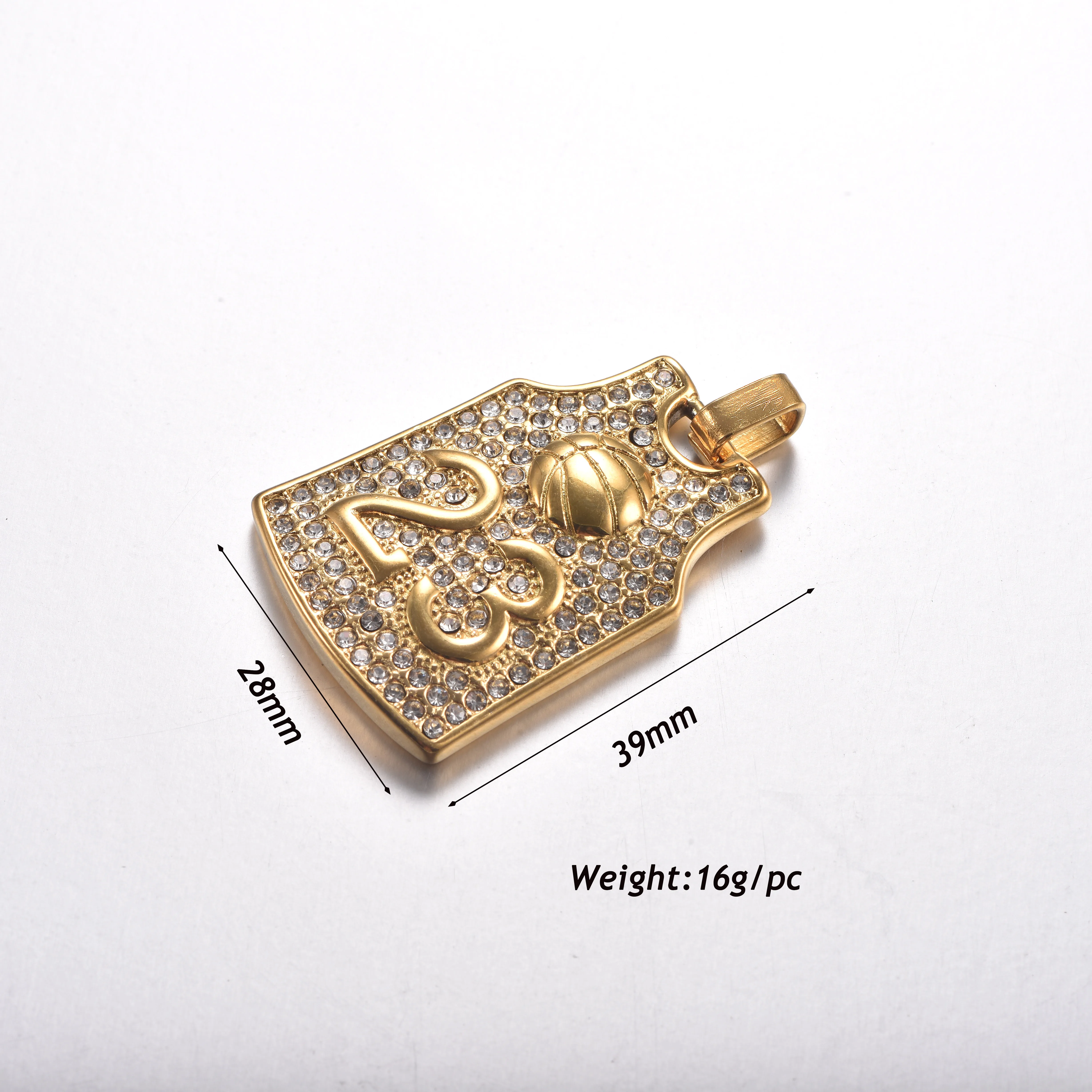 Vergoldeter Edelstahl-Jersey-Anhänger, Fußballtrikot-Charm, Hip-Hop-Sport-Halskettenanhänger für Männer, Fanschmuck – Detail 1