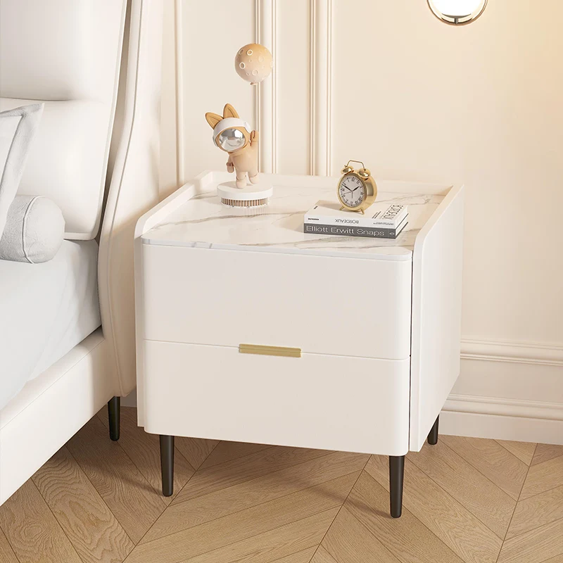 Cream wind bedside table solid wood simple modern leather bedside cabinet small storage minimalist rock mini storage cabinet