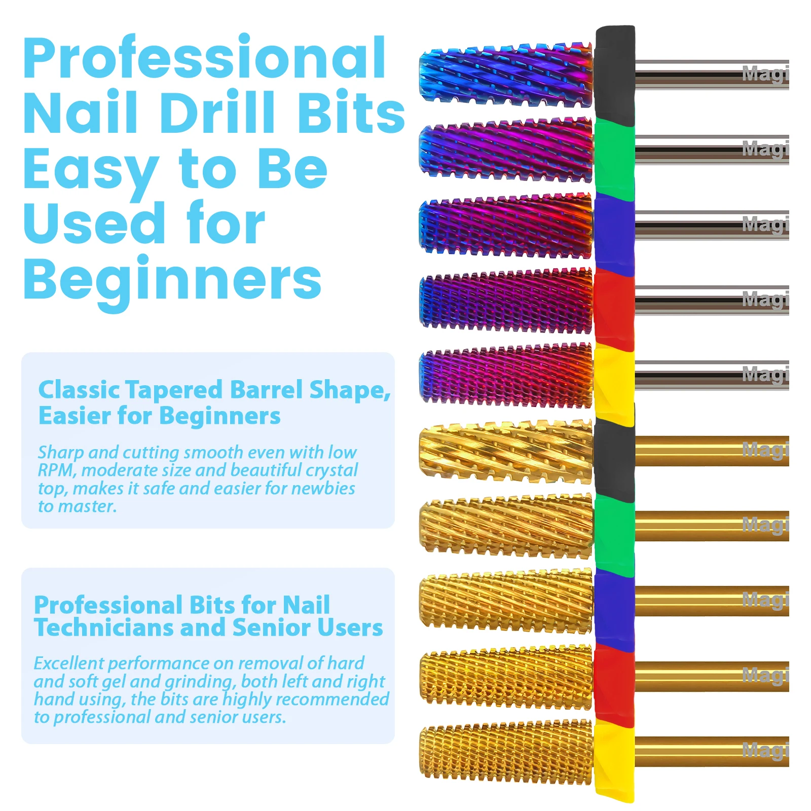 MagiBling บาร์เรลขนาดเล็กคาร์ไบด์เล็บเจาะบิตซ้ายขวามือเครื่องตัดมิลลิ่งคัดเกรดขัด Remover อุปกรณ์แต่งเล็บ