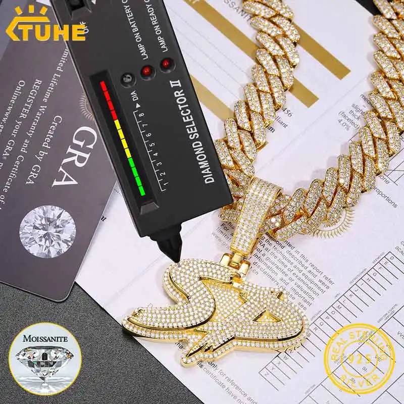TUHE High Quality Custom Styles Letter Pendant Silver 925 Moissanite Iced Out Custom Name Necklace For Men Hip Hop Jewelry Gifts