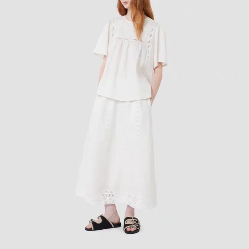 Withered 2026 Summer New French Gentle Style Embroidered Lace Hollow Texture Linen A-line Skirt Skirt Woman Clothing Faldas