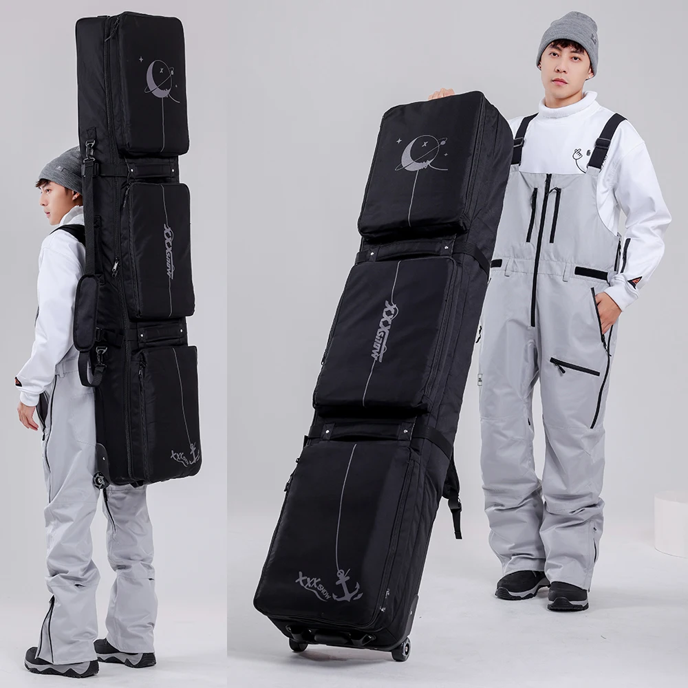 183cm(Max. Length) SnowBoard Bag With Small Wheels / thick material big capacity holing 2 pairs of Skis or 1 Snowboard a5336