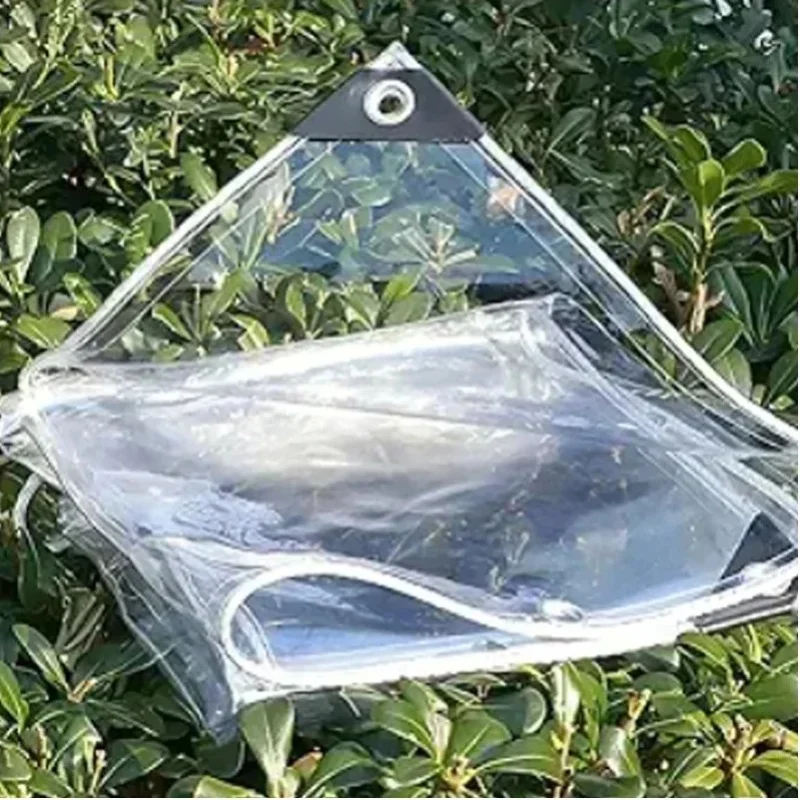 Przezroczysta, wodoodporna i wiatroodporna plandeka z PVC, idealna do użytku na zewnątrz, z otworami o rozstawie 50 cm, przeznaczona do ogrodów i na balkony. Przezroczysta, wodoodporna tkanina, (Transparent2x2m) — Zdjęcie 2 z 2