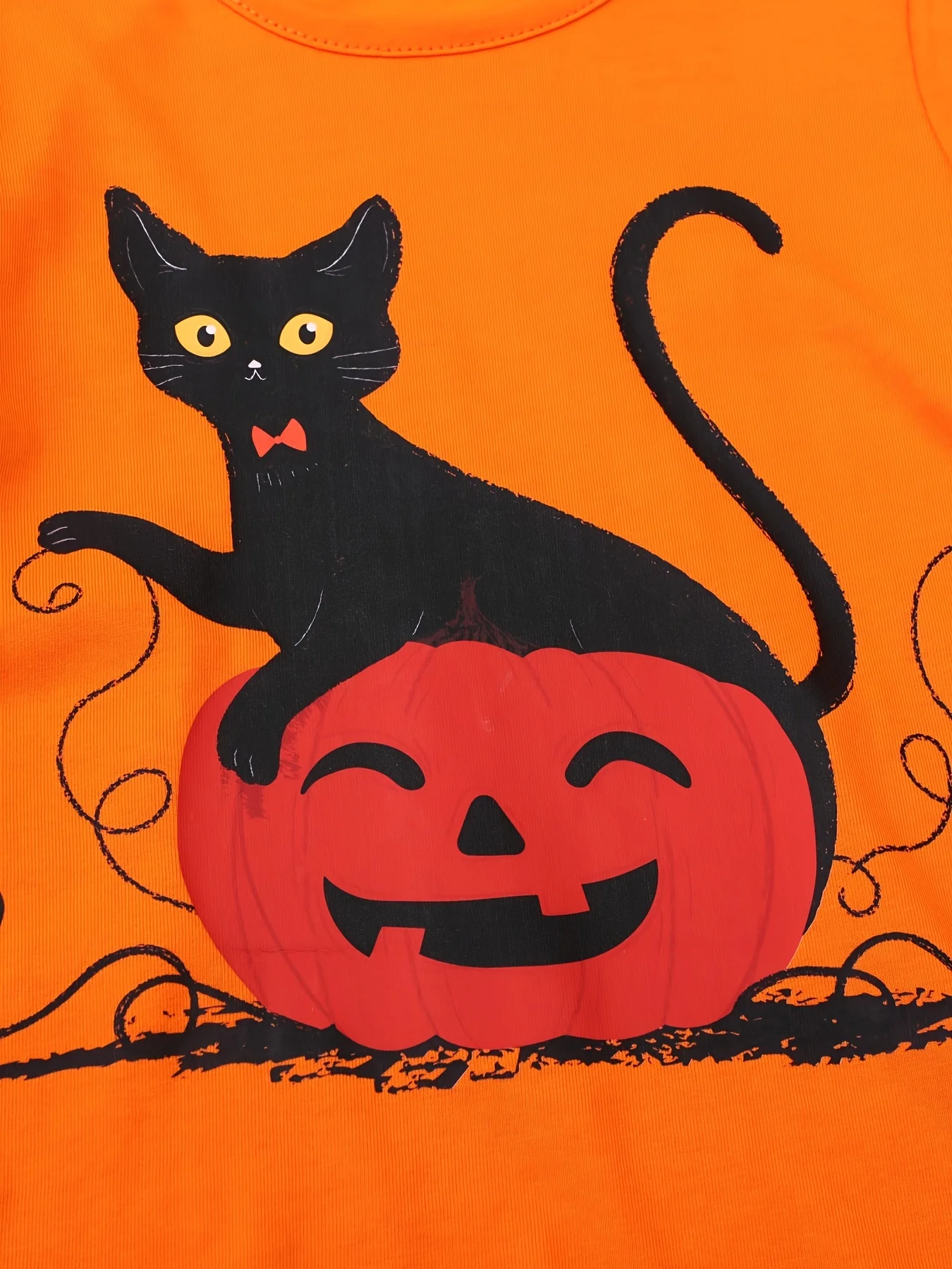 تي شيرت قطني بأكمام طويلة للفتيات مكون من 3 قطع، رقبة دائرية مع مطبوعات على شكل قطة/يقطين/جنية للهالوين، لفصل الربيع والخريف #4