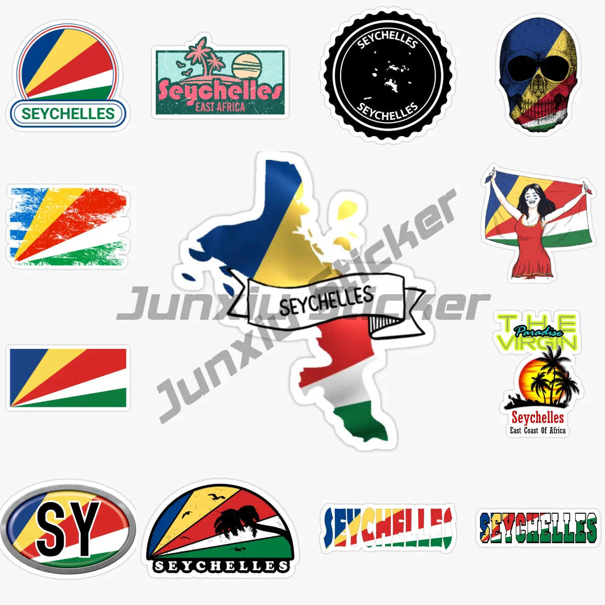 

SEYCHELLES National Flag and Emblem Vinyl Self-adhesive PVC Decals Laptop Speedboat Rear Windshield Waterproof Exterior Stickers