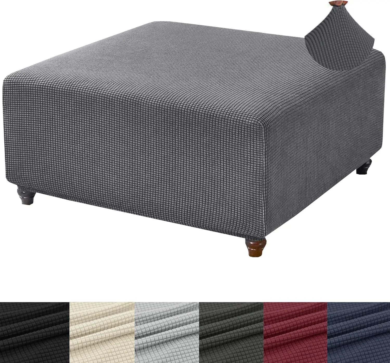 

Ottoman Cover Square-Stretch Knitted Jacquard Square Ottoman Cover -Soft Square Ottoman Covers Slipcover -Thi Storage Ottoman