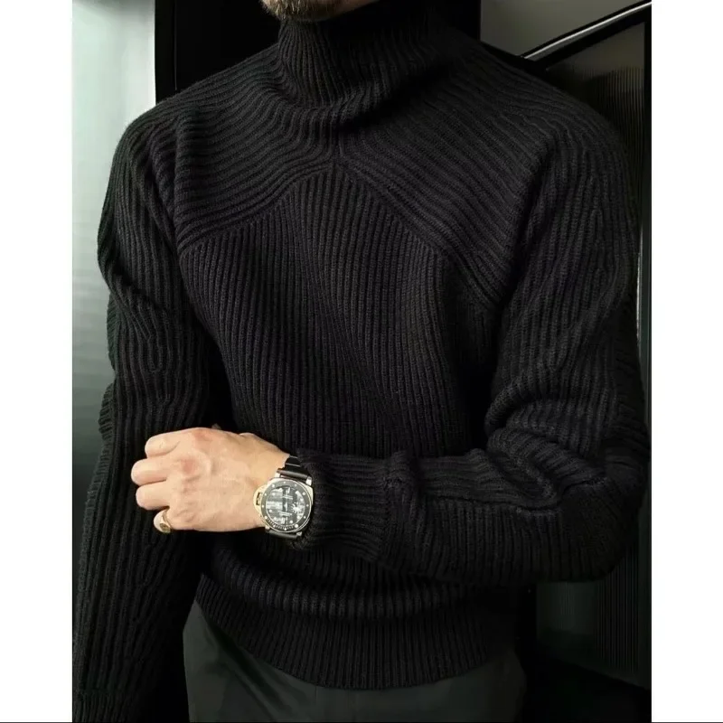 British Style High Collar Sweater Autumn Winter Men's Casual Short Knitted Pullovers Slightly Loose Cozy Raglan Sleeve Jumpers