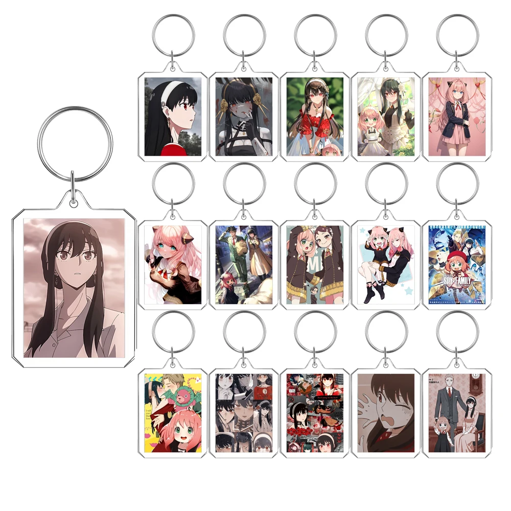 

Anime Spy X Family Key Chain Acrylic Cartoon Loyor Anya Yor Figure Keychains Metal Holder Key Ring Props Cosplay Peripheral