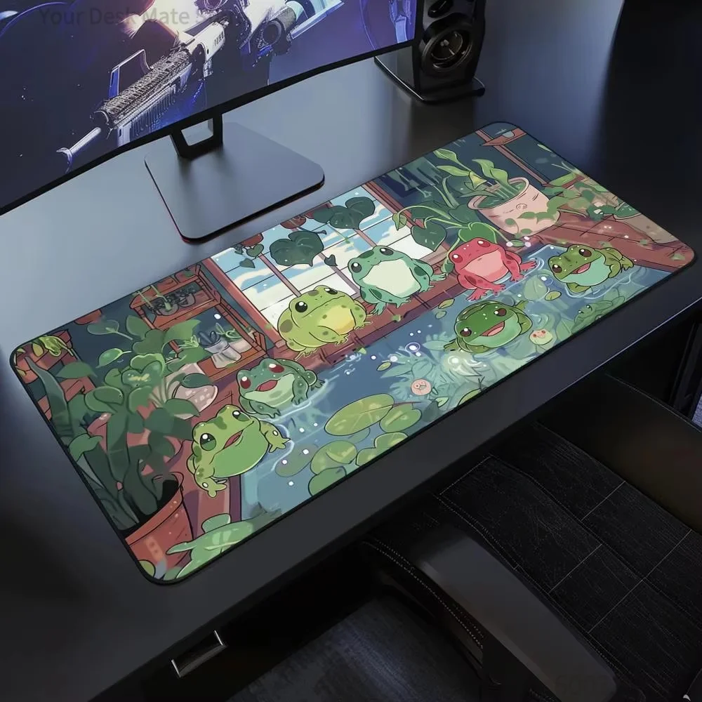 Kawaii frogs Desk Mat Large Gaming Mousepad  Cute Mouse Pad Anime Aesthetic Cozi Lofi Plant Naturel
