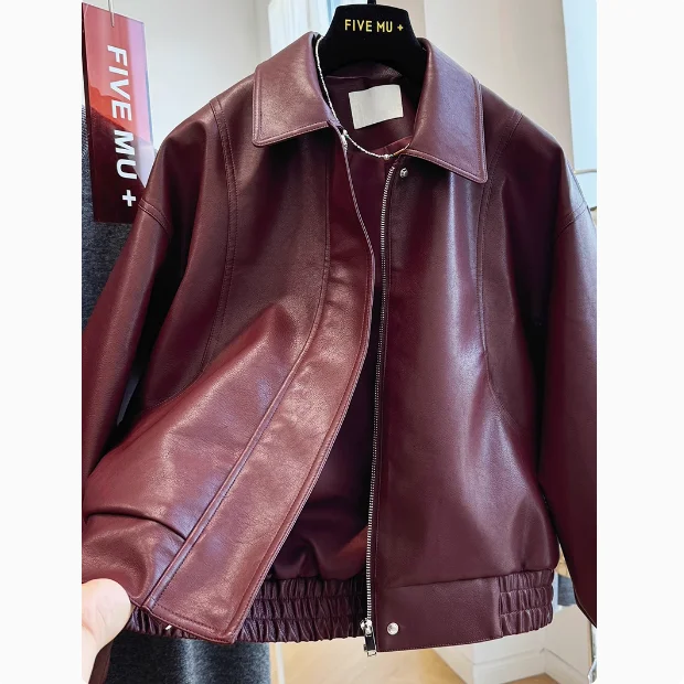 Advanced and Retro Style This Year\'s Popular Leather Jacket for Women\'s Motorcycles Lapel Leather Jacket