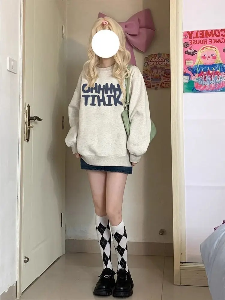 여성용 스웨트셔츠 겨울 폴로레스 크롭 블랙 그런지 핑크 알트 의류 2000년대 풀오버 히메카지 탑 여성 가을 한국 Y2K