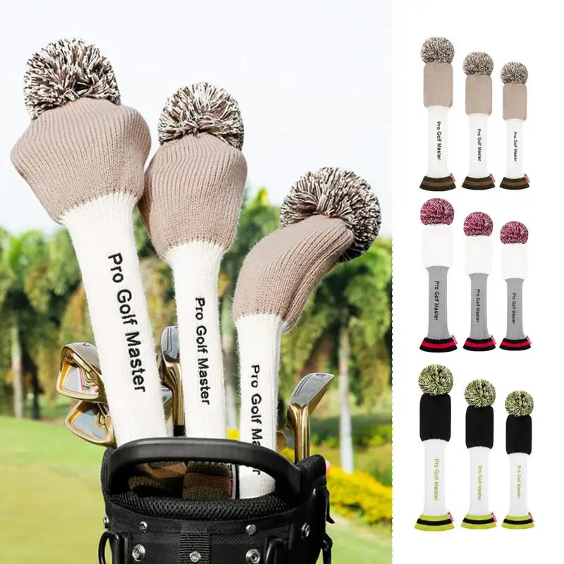 Driver Fairway Hybrid Cover Soft Club Head Covers Knit Headcover 3pcs Light Weight Golf Head Covers For Family Friends