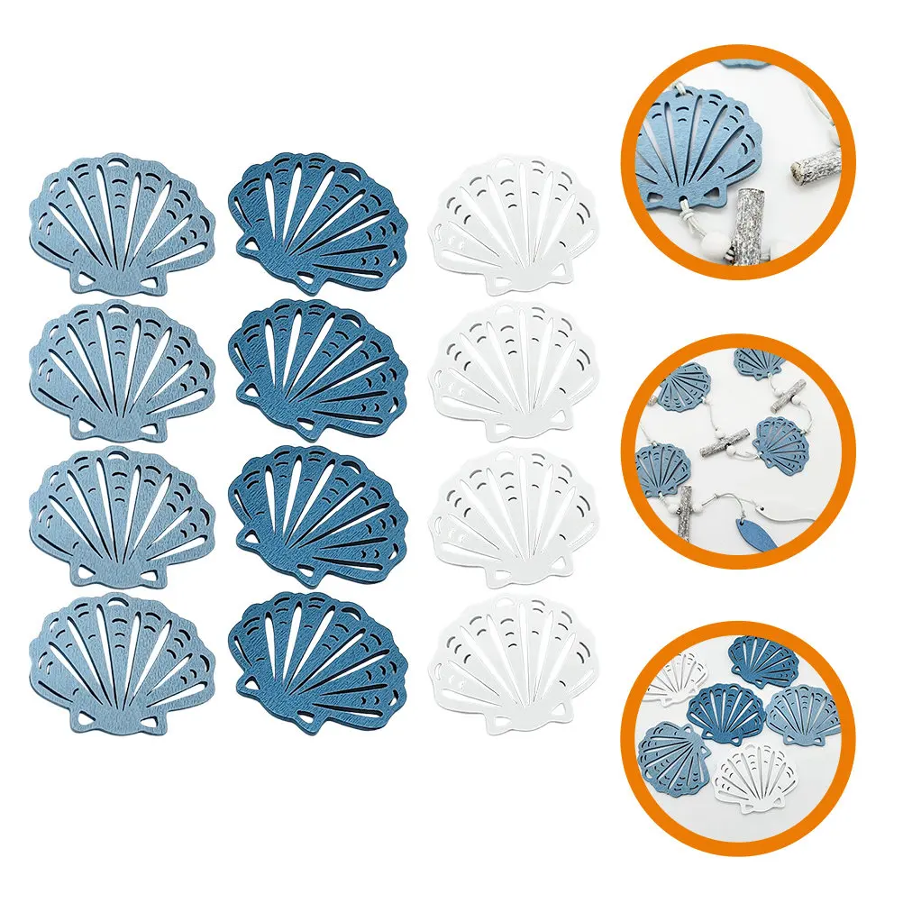 12Pcs Wooden Scallop Wall Decor Coastal Nautical Beach Home Decor Rustic Ocean Theme Mediterranean Style Living Room Bedroom