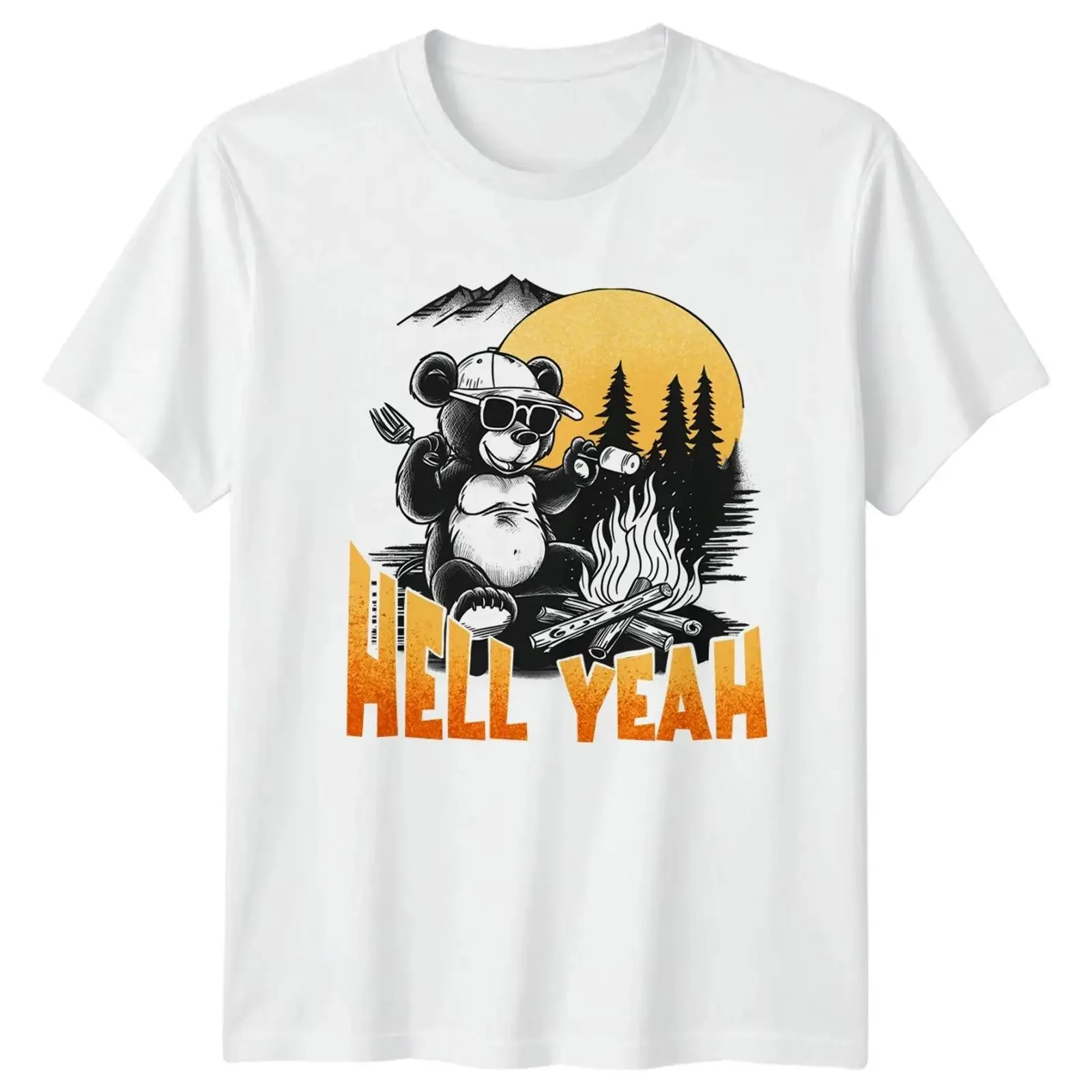 Hell Yeah T Shirt Campfire Bear Camping Outdoor Father's Day Image 1 of 4 vintage Washed designer clothes homme Stretched