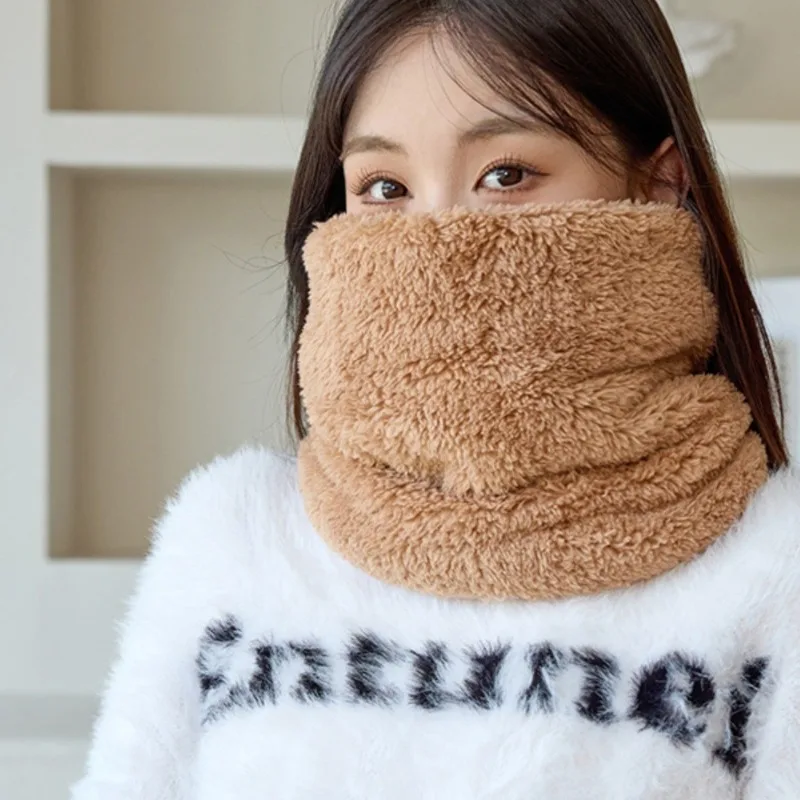 Plush Scarf Autumn Winter Women Thickened Neck Protection Warm Windproof Double Sided Scarf Neck Warmer Soft Fleece Unisex