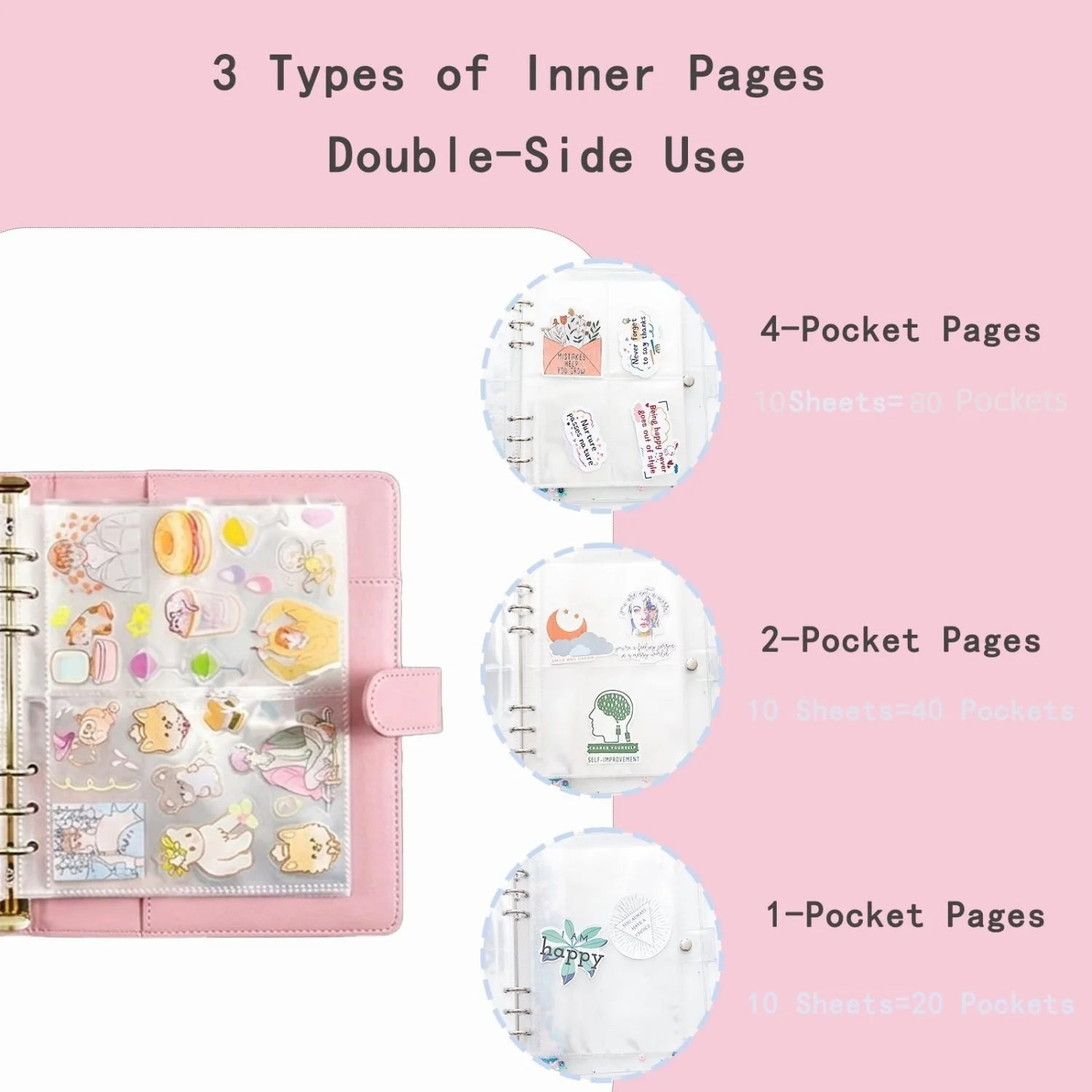 A5 PU-Leder Wiederverwendbares Sticker-Sammelalbum Planer Sticker-Organizer mit 20 Stück Abziehbaren Seiten und 30 Stück 1/2/4-Fach-Seiten – Detail 5