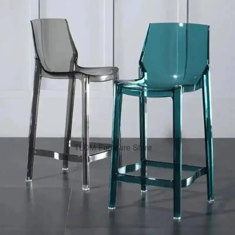 Household Light Luxury Bar Chair for Kitchen Transparent Backrest High Stools High-end Nordic Acrylic Bar Chairs for Reception