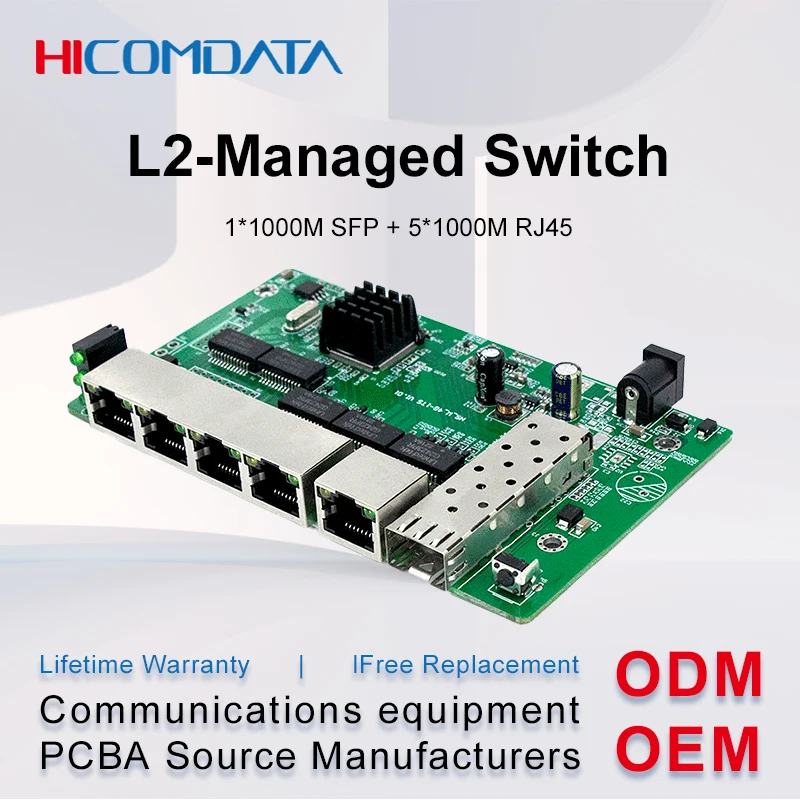 L2- Managed switch PCBA with 1*1000M SFP slot port and 5*100/1000M RJ45 ports