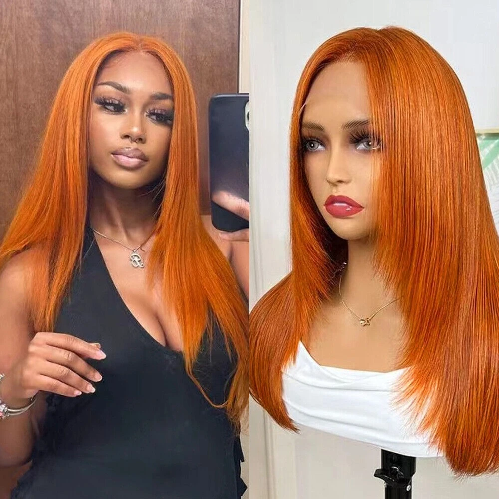 

Многослойная стрижка Оранжевый синтетический парик спереди Натуральный прямой парик для ежедневного использования