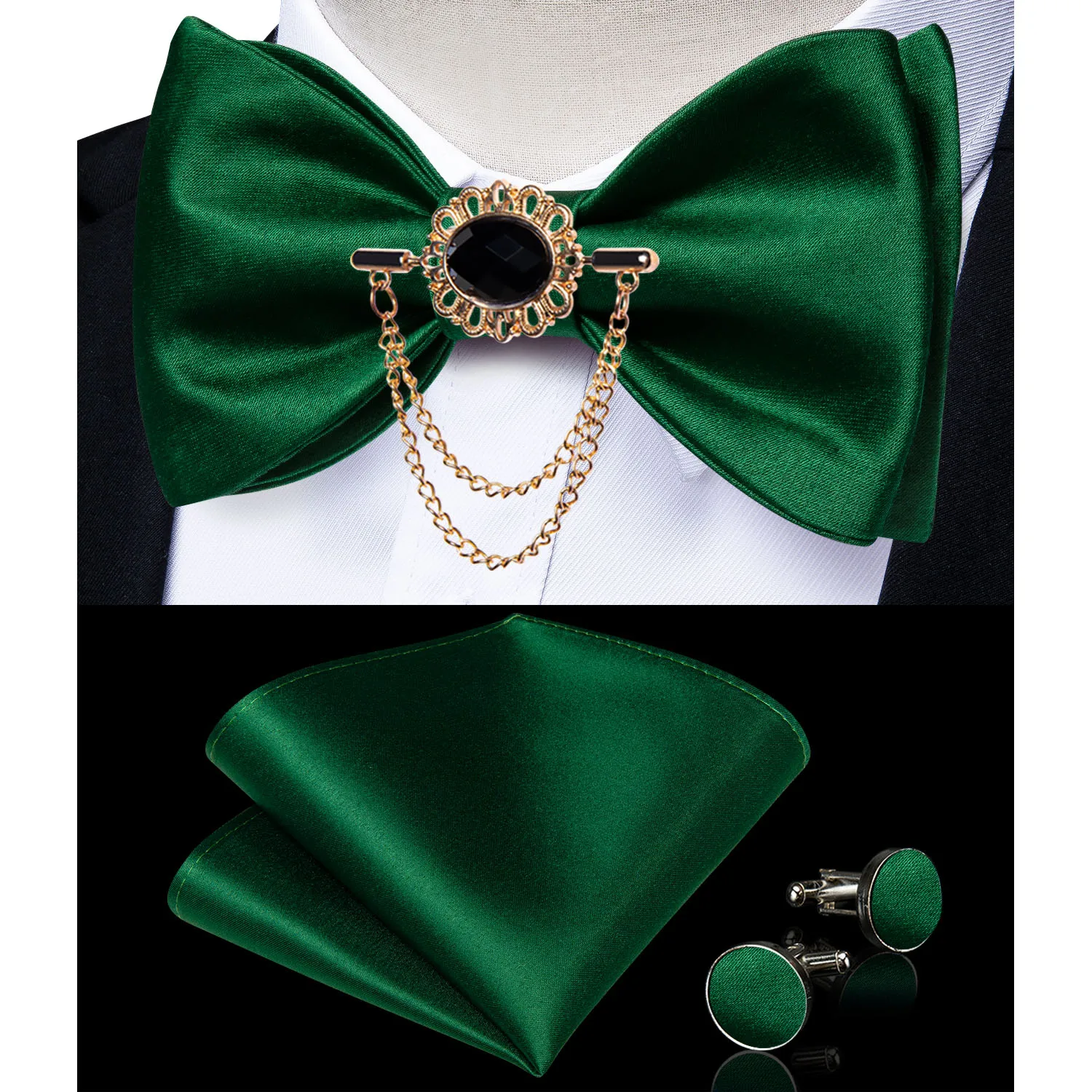 Exqusite männer Selbst-krawatte Bowties Hochzeit Krawatten Für Mann Zubehör Manschettenknöpfe Hanky Brosche Set Rot Schwarz Gelb blau Bowtie – Detail 27