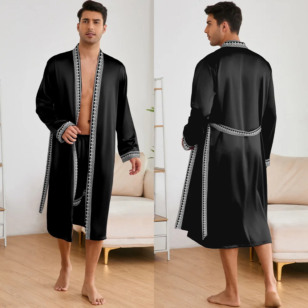

Men Long Robe Pajamas Set Baroque Style Kimono Bathrobe Nightgown Male Sleepwear Home Clothing Rayon Loungewear Pijamas MY1167