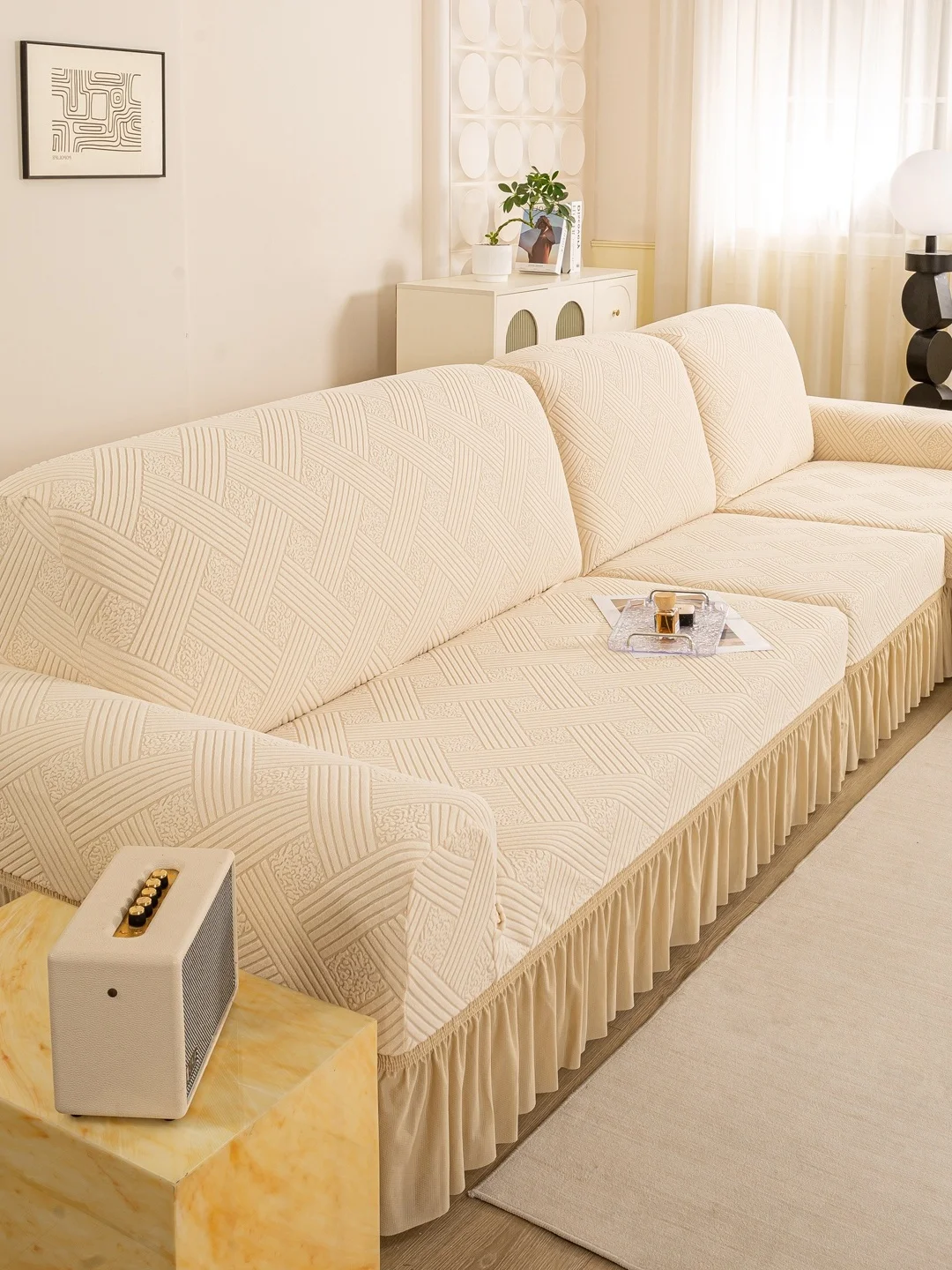 

Современный роскошный чехол для дивана с геометрическим узором, полностью облегающий, из хлопка, декоративный, с защитой от скольжения, царапин и пыли