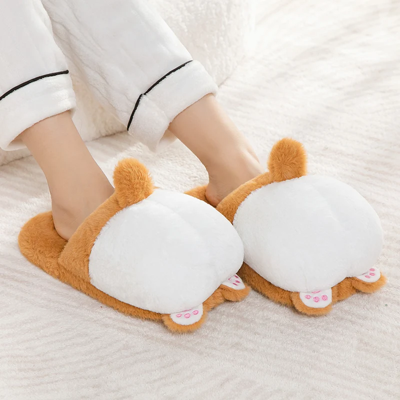 New Arrive Soft Cotton Corgi Butt House Indoor Flats Slipper Winter Warm Slippers For Women Cute Animal Shoes