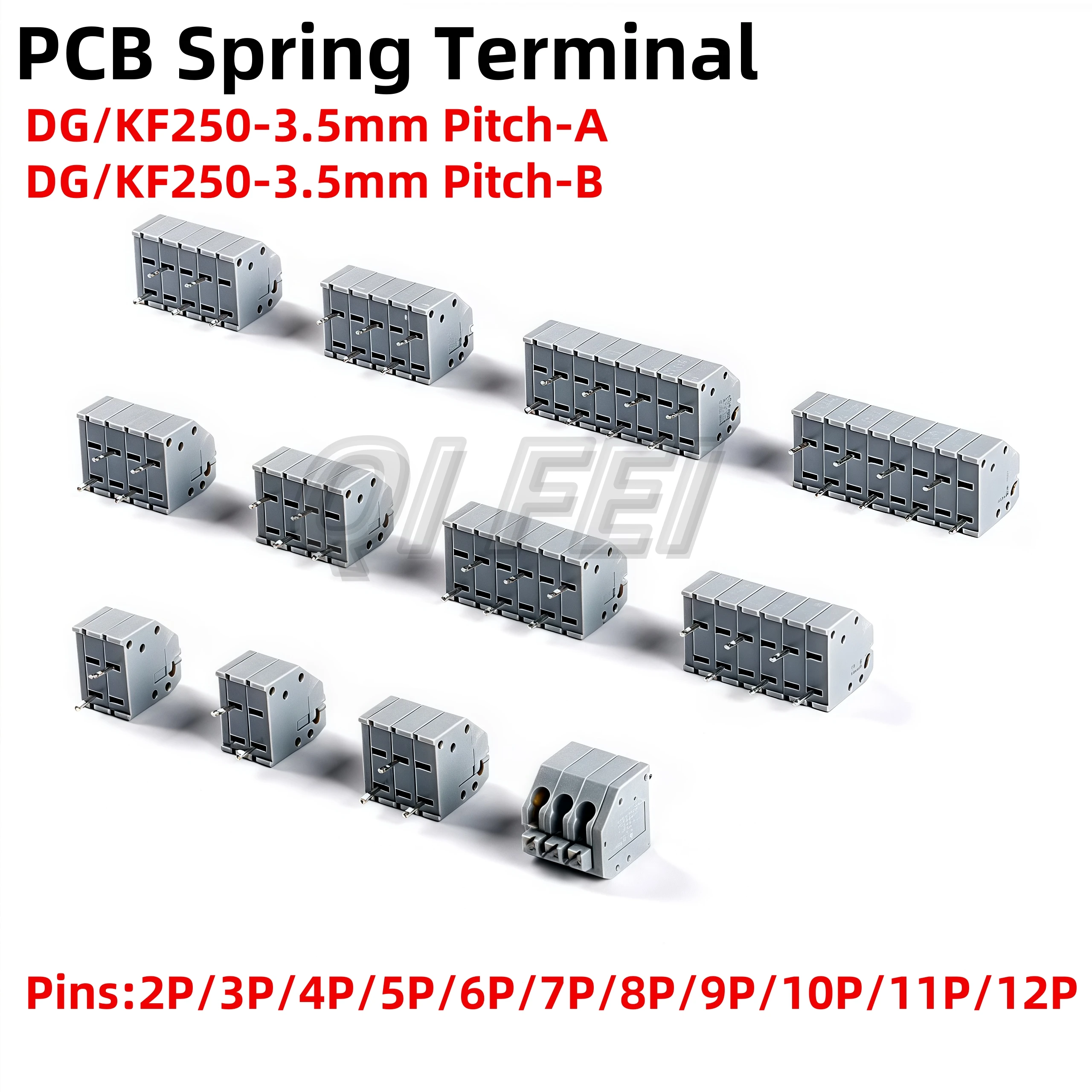 5Pcs KF250 PCB Terminal Blocks Spring Type 3.5mm Pitch DG250 Binding Post Wire Connecting Connector 2p 3p 4P 5P 6P 8P 10P 12Pin