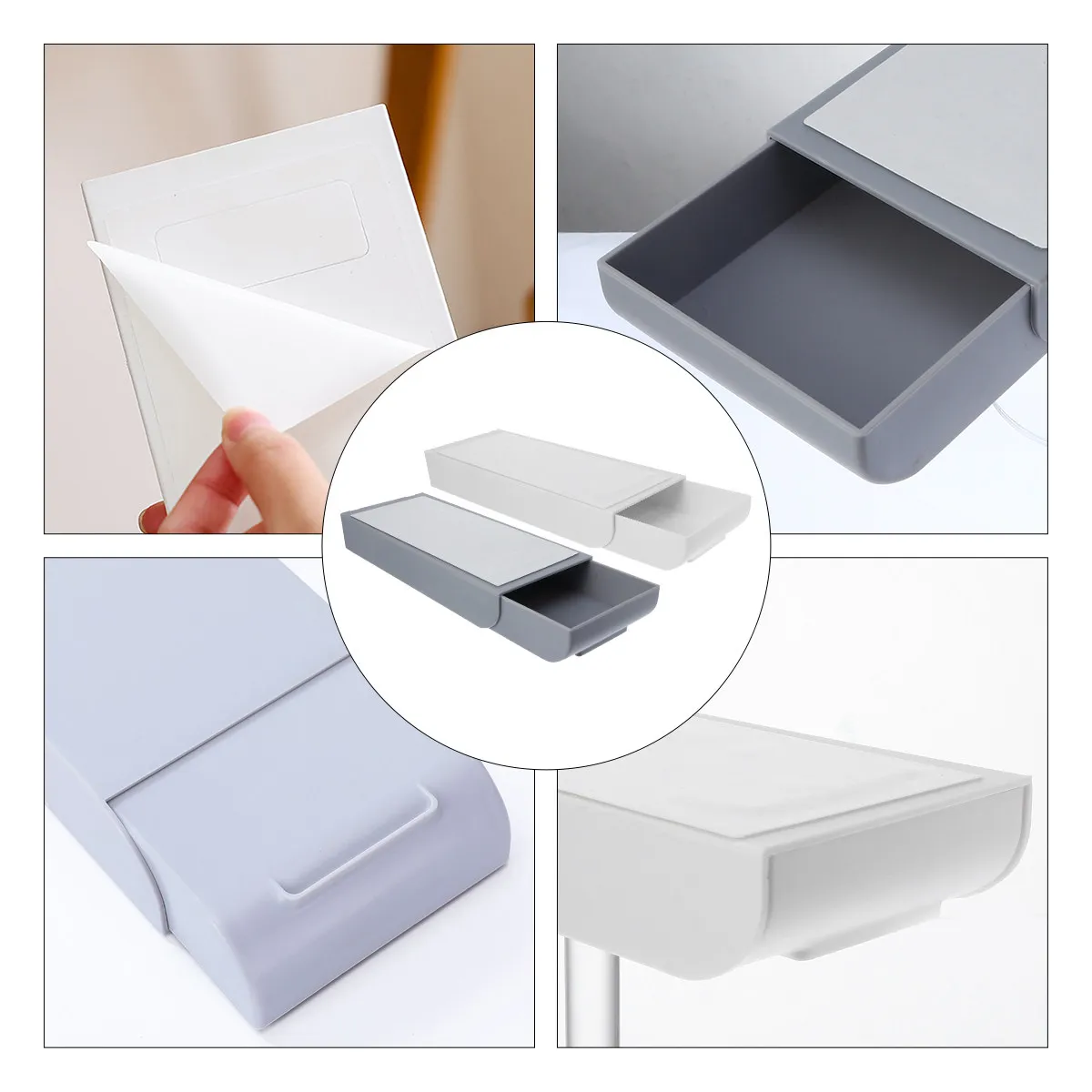 2Pcs Under Table Drawer Adhesive Pen Box Hidden Storage Box Under Desk Organizer for Stationery Storage