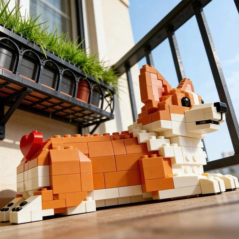 

10cm Cute Heart Corgi Building Blocks Golden Retriever Bulldog Pet Dog Model Creative Trendy Assembly Toy Kids Gift