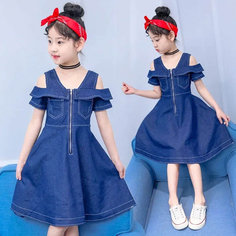 

Children Denim Dress for Girls Summer Clothes Casual Sleeveless Ruffles Jean Dress Baby Kids Cute Solid Outfits Vestidos 4-12 Y