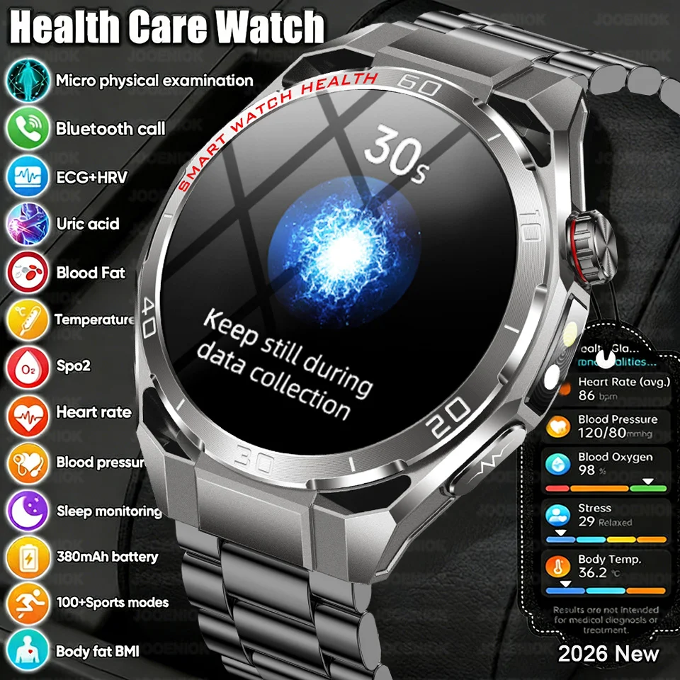 2026 New Nursing Level Laser Therapy Diagnosis Smart Watch Men ECG+PPG Uric Acid Lipid Blood Pressure Blood Fat Smartwatch Woman