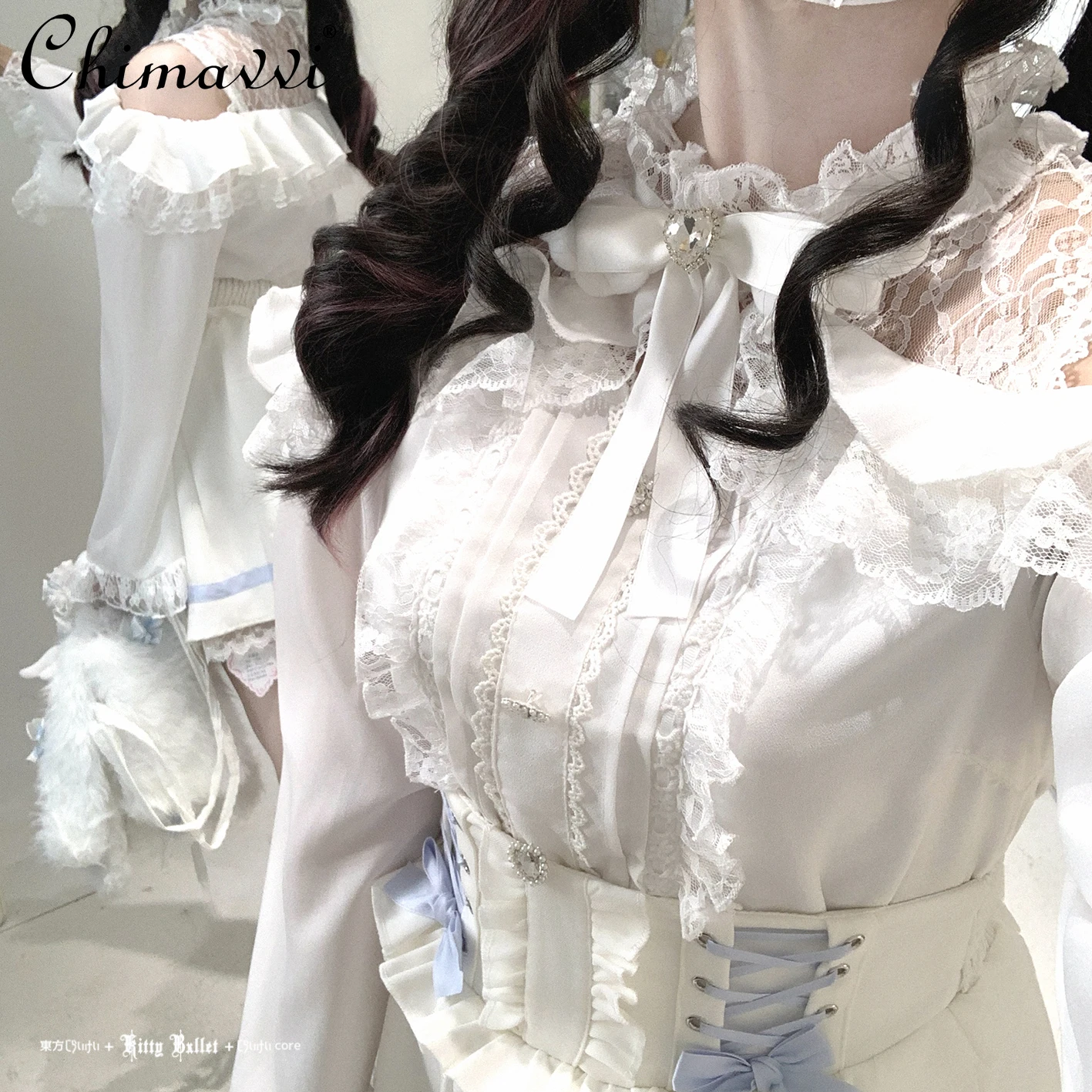 

Original Japanese Style Mine Series Lace Sheer Off-Shoulder Shirts Top Sweet Girl Long Sleeve Elegant Lolita Blouse 2025 Autumn