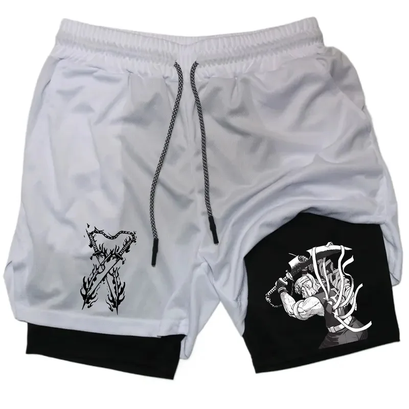 

Men Performance Shorts Anime Demon Slayer Gym Shorts Summer Sports Fitness Workout Jogging Running Uzui Tengen Print Short Pants