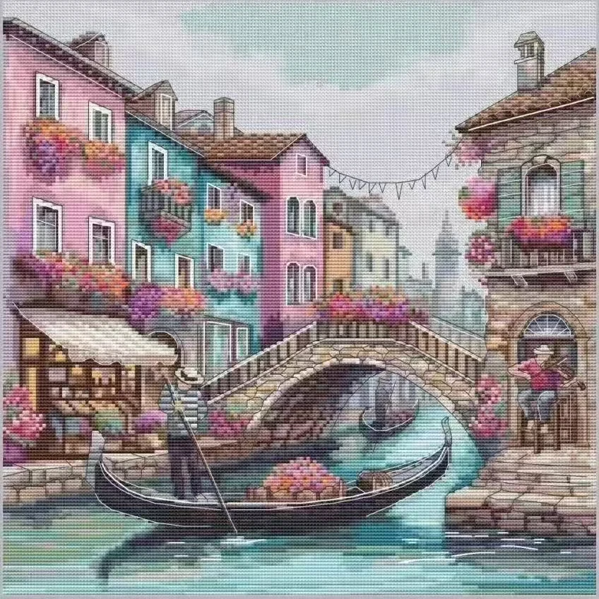 

Town Scenery 16CT 14CT Unprinted Top Quality Cross Stitch Kits Embroidery Art DIY Handmade Needlework Home Decor
