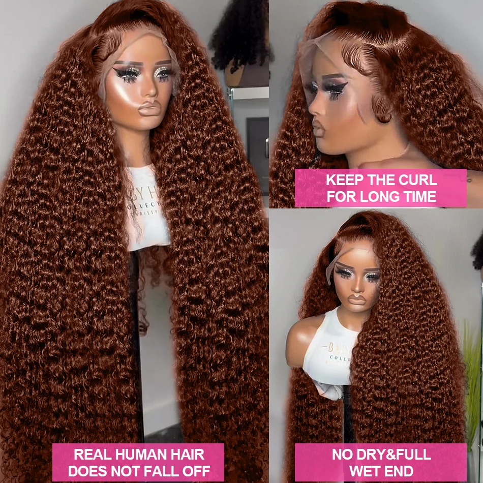 30 36 Inch Reddish Brown 13x4 Lace Front Human Hair Wigs Deep Wave Dark Red Brown 13x6 Pre Plucked HD Lace frontal Wig