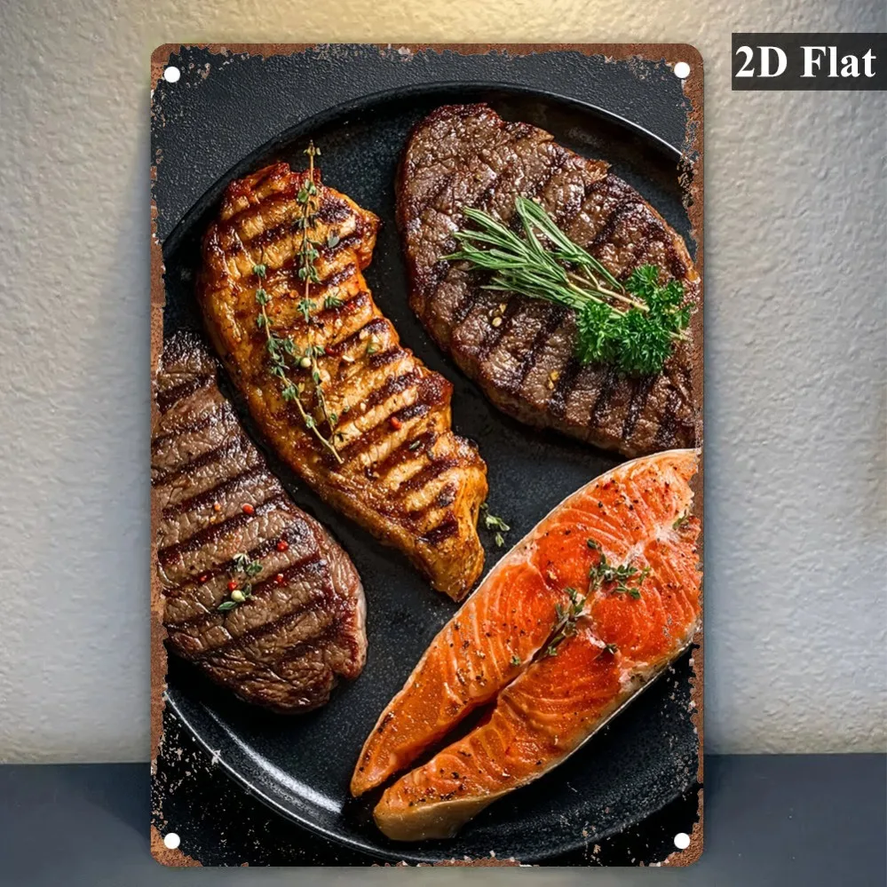 Vintage Metal Steak Doneness Chart Wall Art - BBQ Knowledge Guide Sign for Grill Lovers, Kitchen Decor