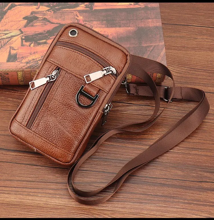Men's Multi-functional Leather Waist Bag Large Capacity 4 Layers Snap Closure Shoulder Crossbody Bag for 7.5 Inches Phone view 3