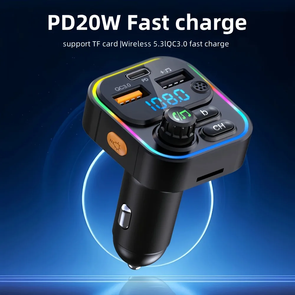 FM Transmitter Bluetooth 5.3 Handsfree Car AUX Radio Modulator MP3 Player with PD20W QC3.0 Fast Charge Adapter Car Accessories