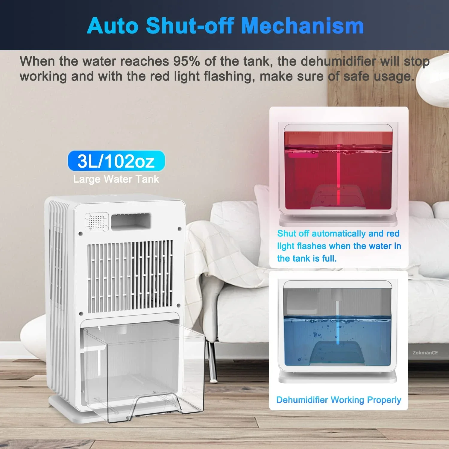 3000ML Large Capacity Dehumidifier with Defrost 2In1 Air Purifier Professional Moisture Absorbers Air Dryer for Home Office Room